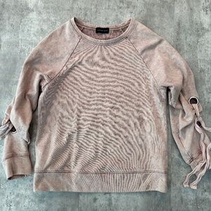 Dusty pink plain crewneck sweatshirt sleeve tie casual pullover womens S